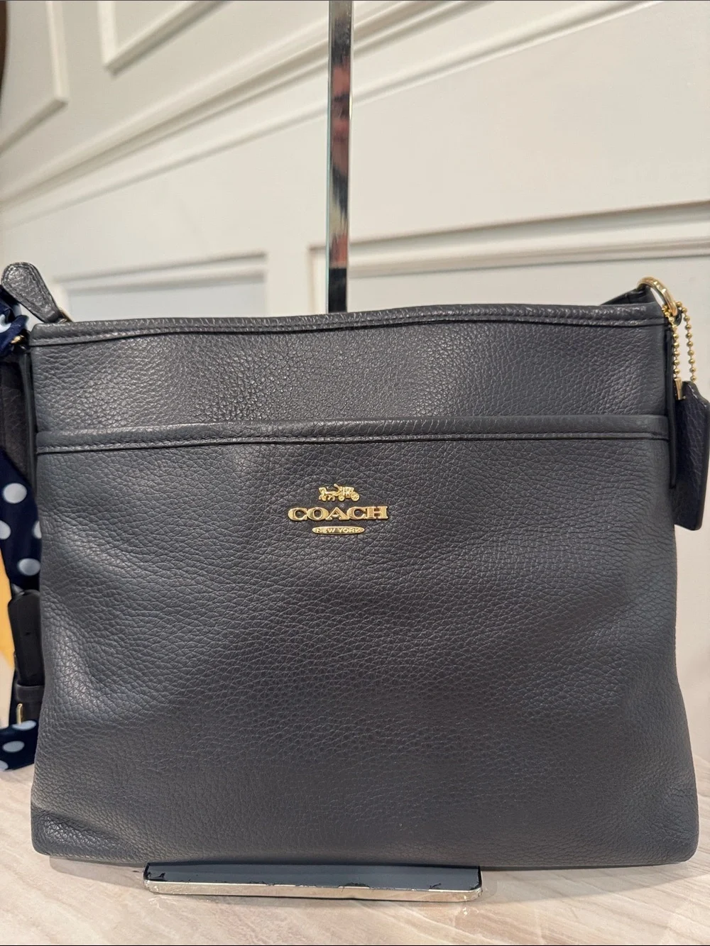 Coach Bag Dark Navy Pebbled Leather File Crossbody - Picture 5 of 17